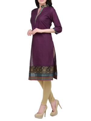 purple cotton solid straight kurta - 13876804 - Standard Image - 2