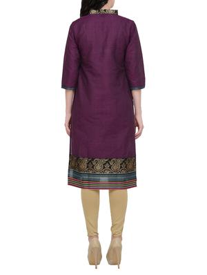 purple cotton solid straight kurta - 13876804 - Standard Image - 3