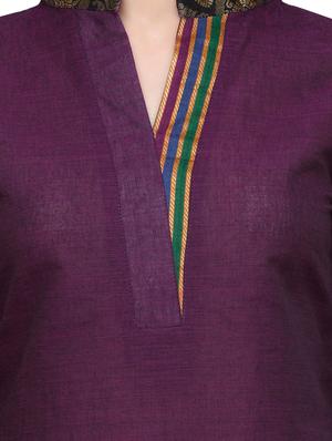 purple cotton solid straight kurta - 13876804 - Standard Image - 4