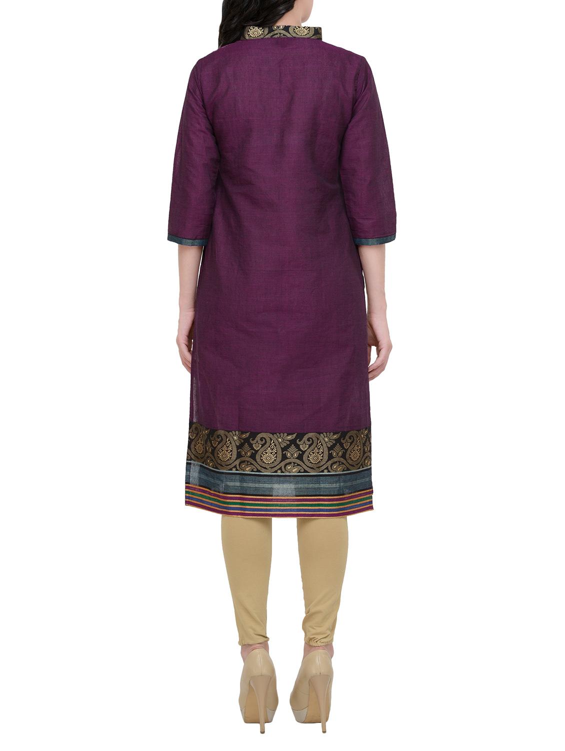 purple cotton solid straight kurta - 13876804 - Zoom Image - 3