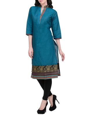 blue cotton solid straight kurta - 13876805 - Standard Image - 2
