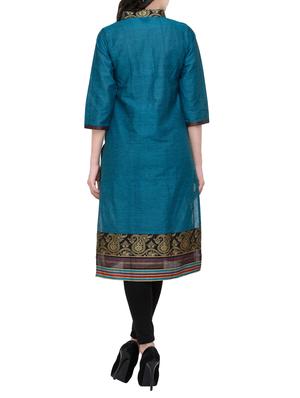 blue cotton solid straight kurta - 13876805 - Standard Image - 3