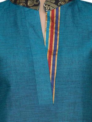 blue cotton solid straight kurta - 13876805 - Standard Image - 4