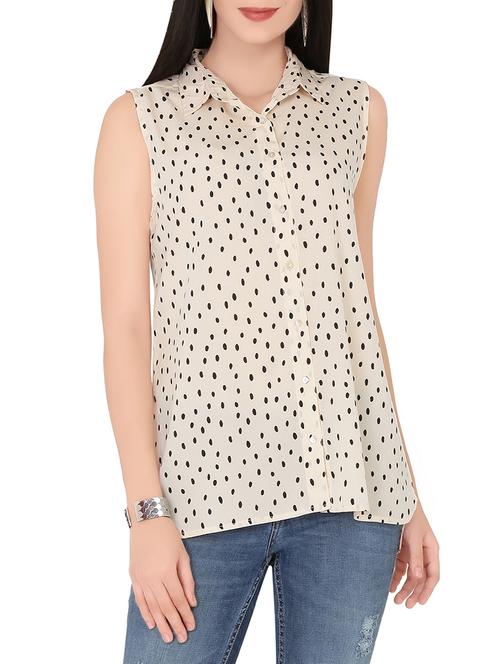 printed cream sleeveless shirt - 13876834 - Standard Image - 1