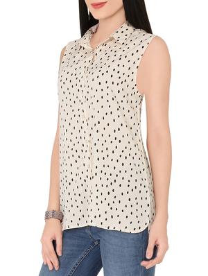printed cream sleeveless shirt - 13876834 - Standard Image - 2
