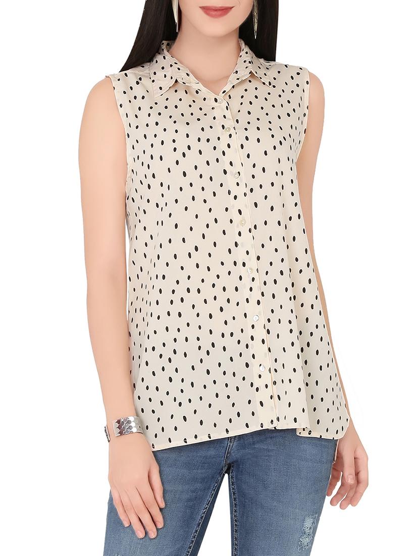 printed cream sleeveless shirt - 13876834 - Zoom Image - 1