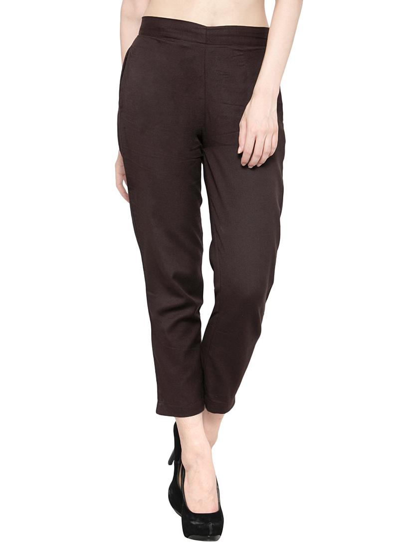 solid brown cotton cigarette pant - 13877809 - Zoom Image - 1