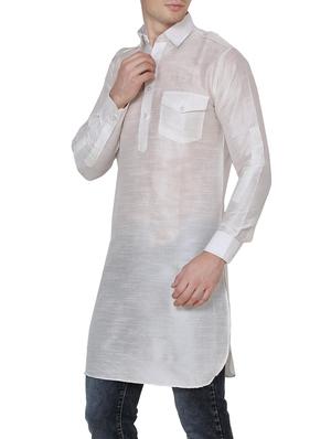 solid silk blend kurta - 13882660 - Standard Image - 2