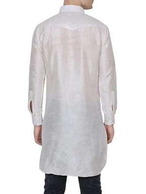 solid silk blend kurta - 13882660 - Standard Image - 3