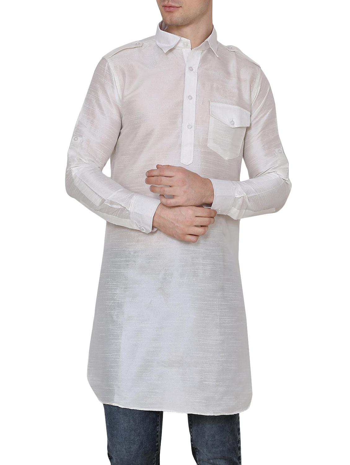 solid silk blend kurta - 13882660 - Zoom Image - 1