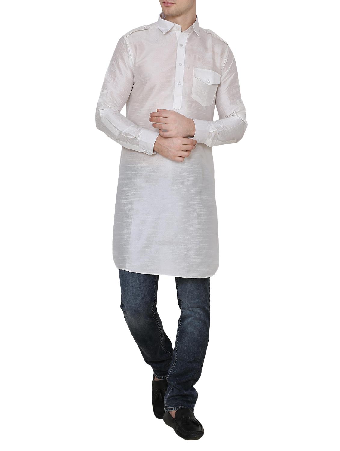 solid silk blend kurta - 13882660 - Zoom Image - 4