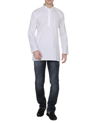solid white cotton kurta - 13882663 - Standard Image - 4