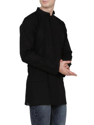 solid black cotton kurta - 13882664 - Standard Image - 2