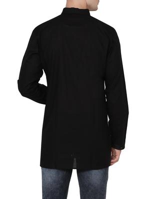 solid black cotton kurta - 13882664 - Standard Image - 3