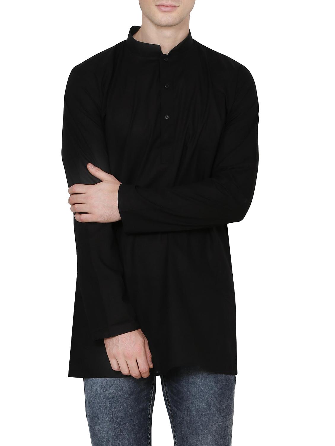 solid black cotton kurta - 13882664 - Zoom Image - 1