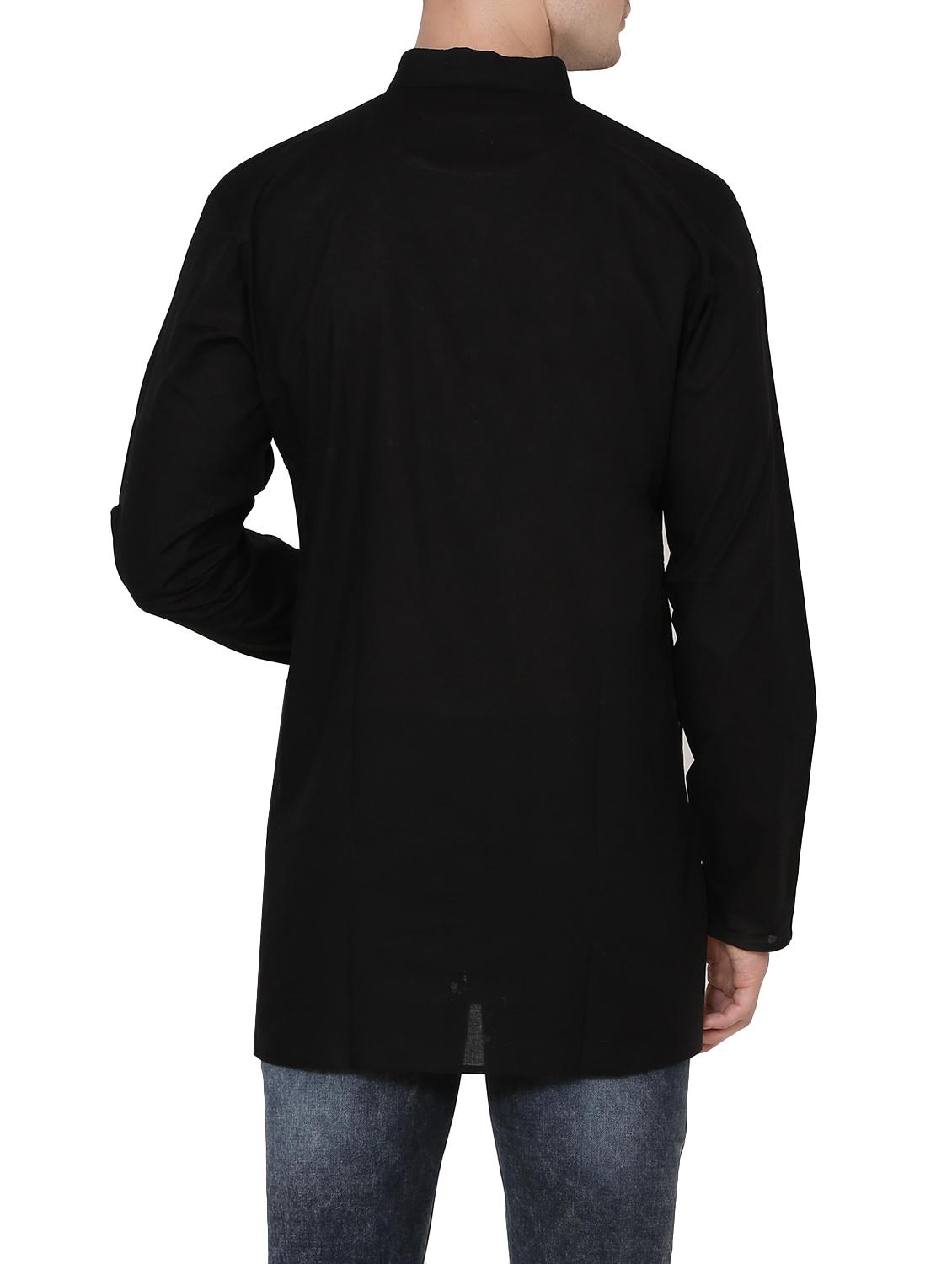 solid black cotton kurta - 13882664 - Zoom Image - 3