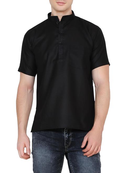 solid black cotton kurta - 13882665 - Standard Image - 1