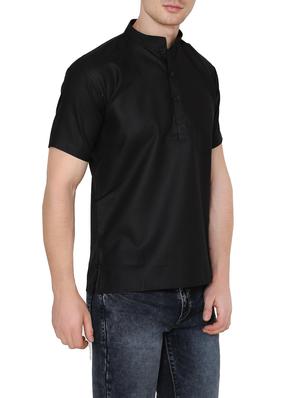 solid black cotton kurta - 13882665 - Standard Image - 2