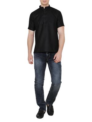 solid black cotton kurta - 13882665 - Standard Image - 4