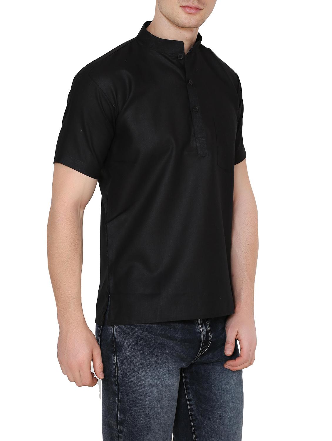solid black cotton kurta - 13882665 - Zoom Image - 2