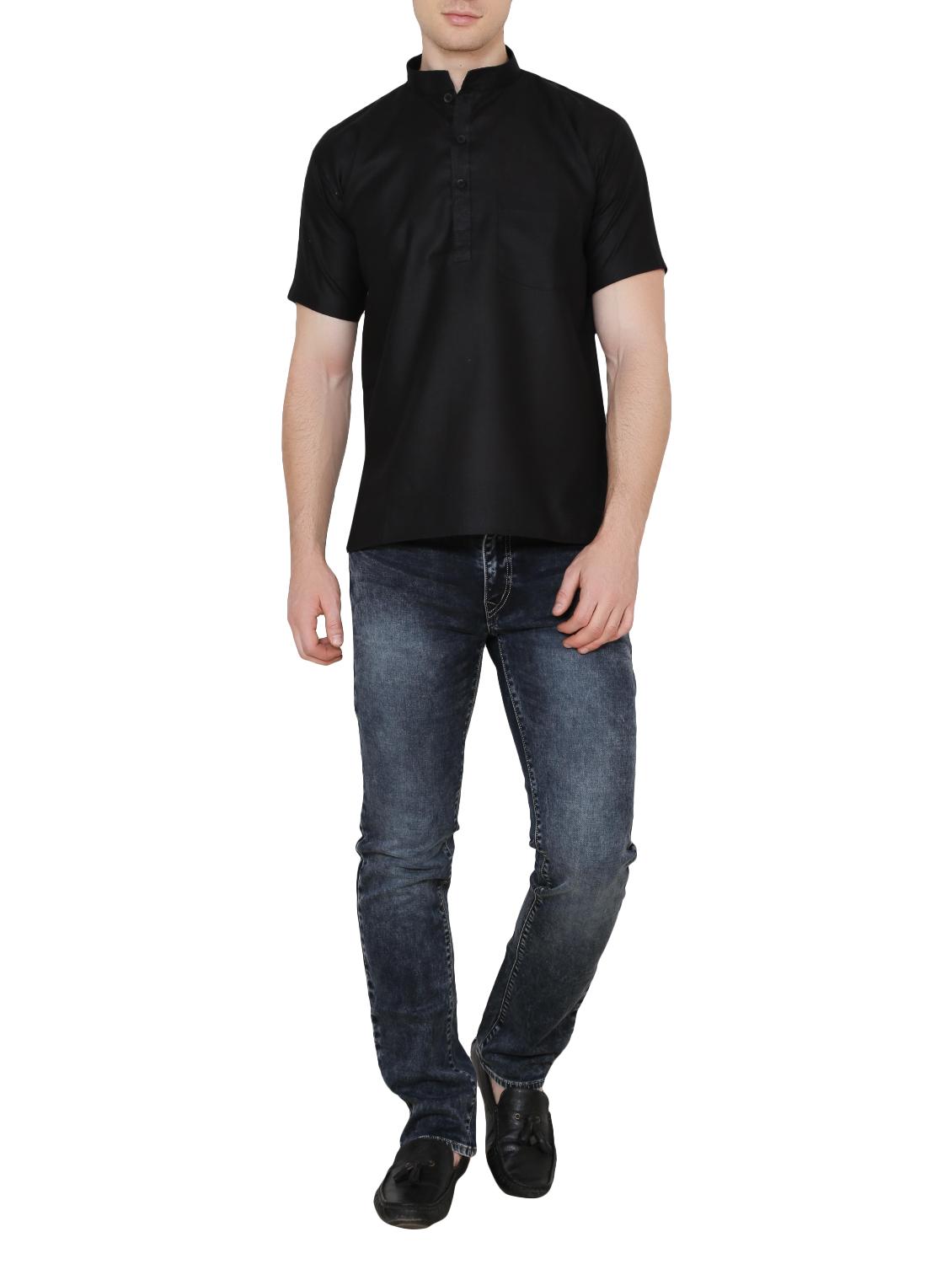 solid black cotton kurta - 13882665 - Zoom Image - 4