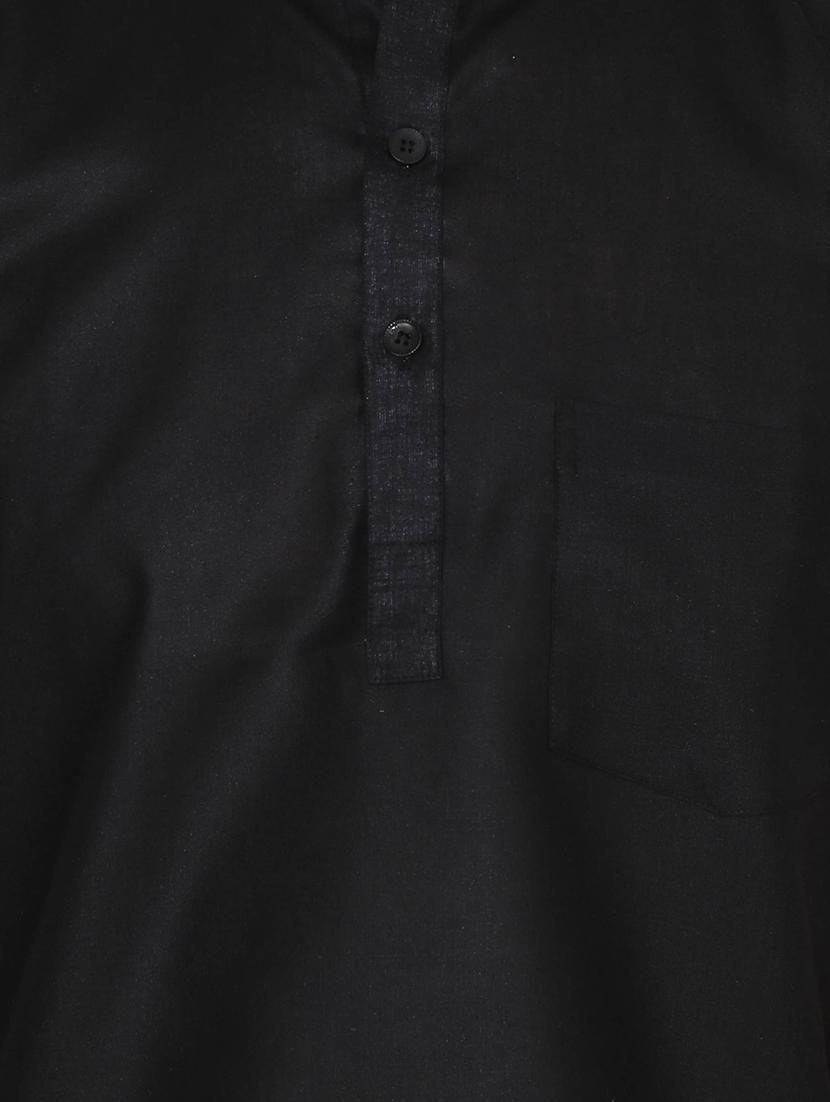 solid black cotton kurta - 13882665 - Zoom Image - 5