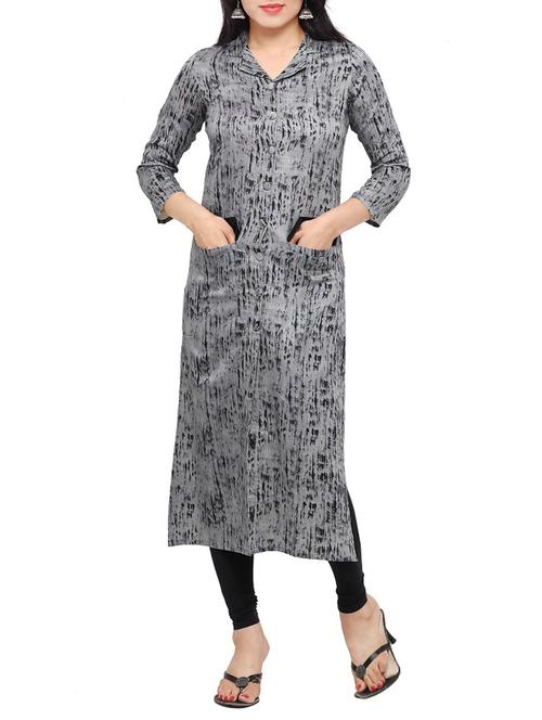 grey cotton straight kurta - 13885454 - Standard Image - 1