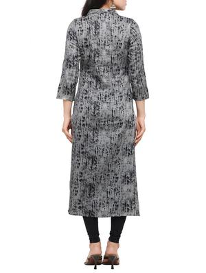 grey cotton straight kurta - 13885454 - Standard Image - 3