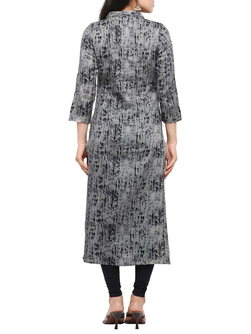 grey cotton straight kurta - 13885454 - Zoom Image - 3