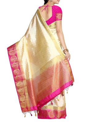beige woven silk saree with blouse - 13885657 - Standard Image - 2