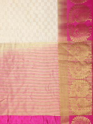 beige woven silk saree with blouse - 13885657 - Standard Image - 4