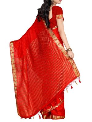 red crepe woven saree with blouse - 13885672 - Standard Image - 2