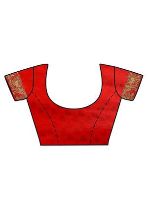 red crepe woven saree with blouse - 13885672 - Standard Image - 3