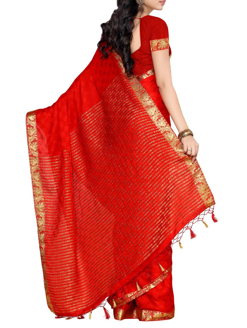 red crepe woven saree with blouse - 13885672 - Zoom Image - 2