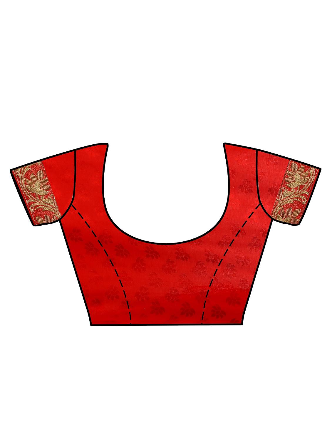 red crepe woven saree with blouse - 13885672 - Zoom Image - 3