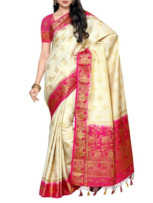 cream silk kanjivaram saree with blouse - 13885694 - Standard Image - 1