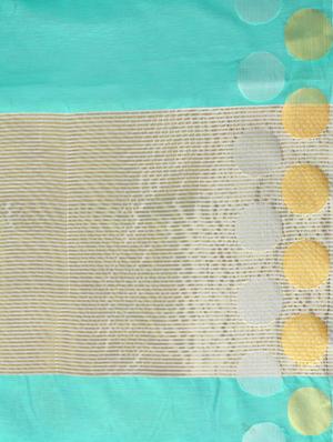 turquoise cotton woven saree with blouse - 13885726 - Standard Image - 4