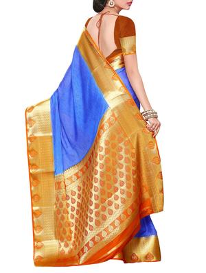 blue kanjivaram crepe saree with blouse - 13885787 - Standard Image - 2