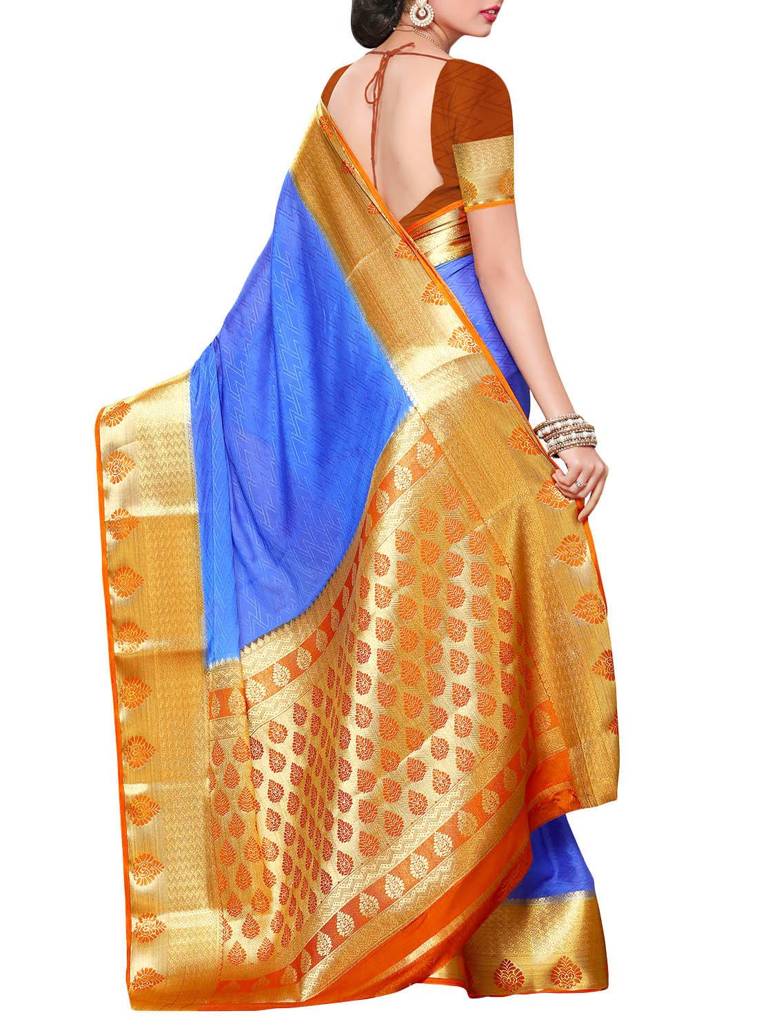 blue kanjivaram crepe saree with blouse - 13885787 - Zoom Image - 2