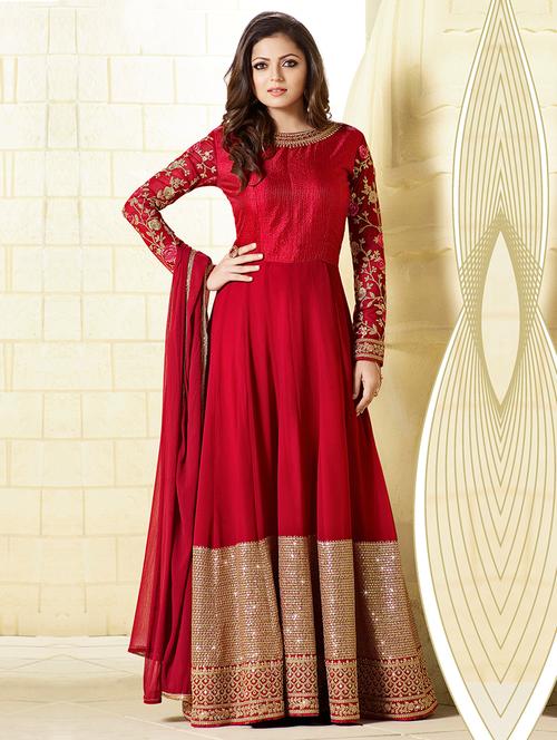 red georgette anarkali suits semistitched suit - 13891555 - Standard Image - 1