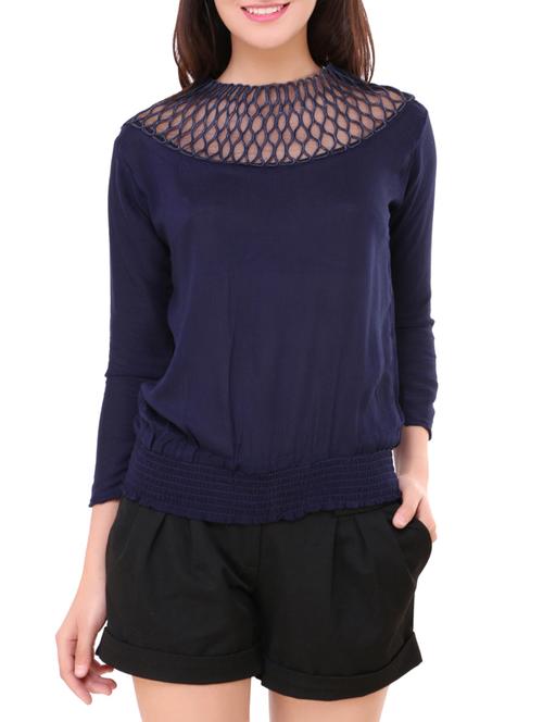 mesh inset mock neck top - 13895139 - Standard Image - 1