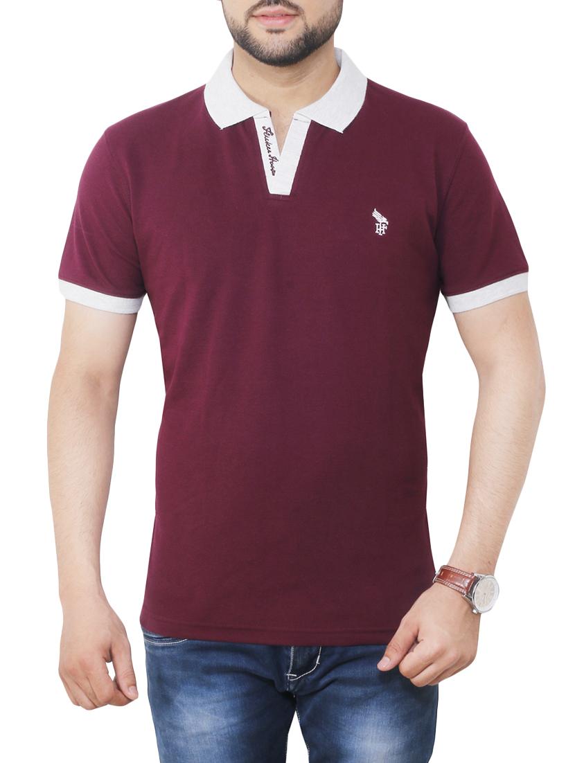 brown cotton collared tshirt - 13896644 - Zoom Image - 1