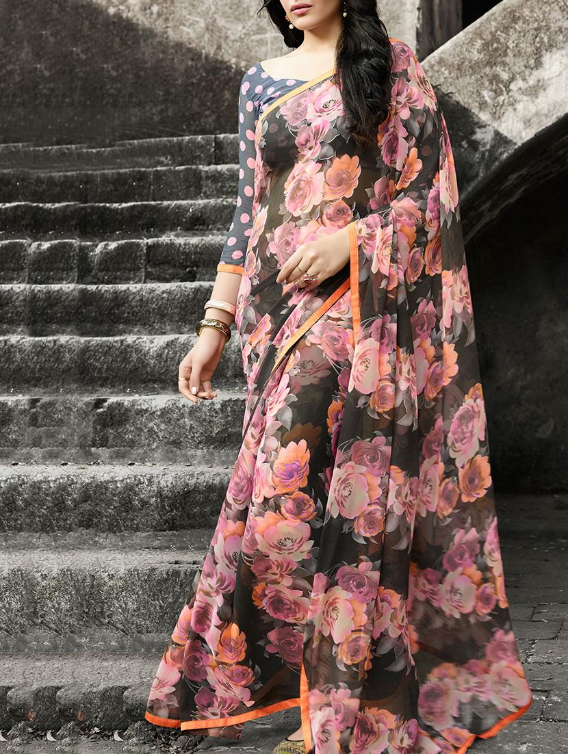 multicolor georgette printed saree with blouse - 13898412 - Zoom Image - 1