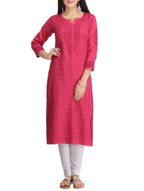 ADA magenta cotton straight kurta - 13903220 - Very Small Image - 1