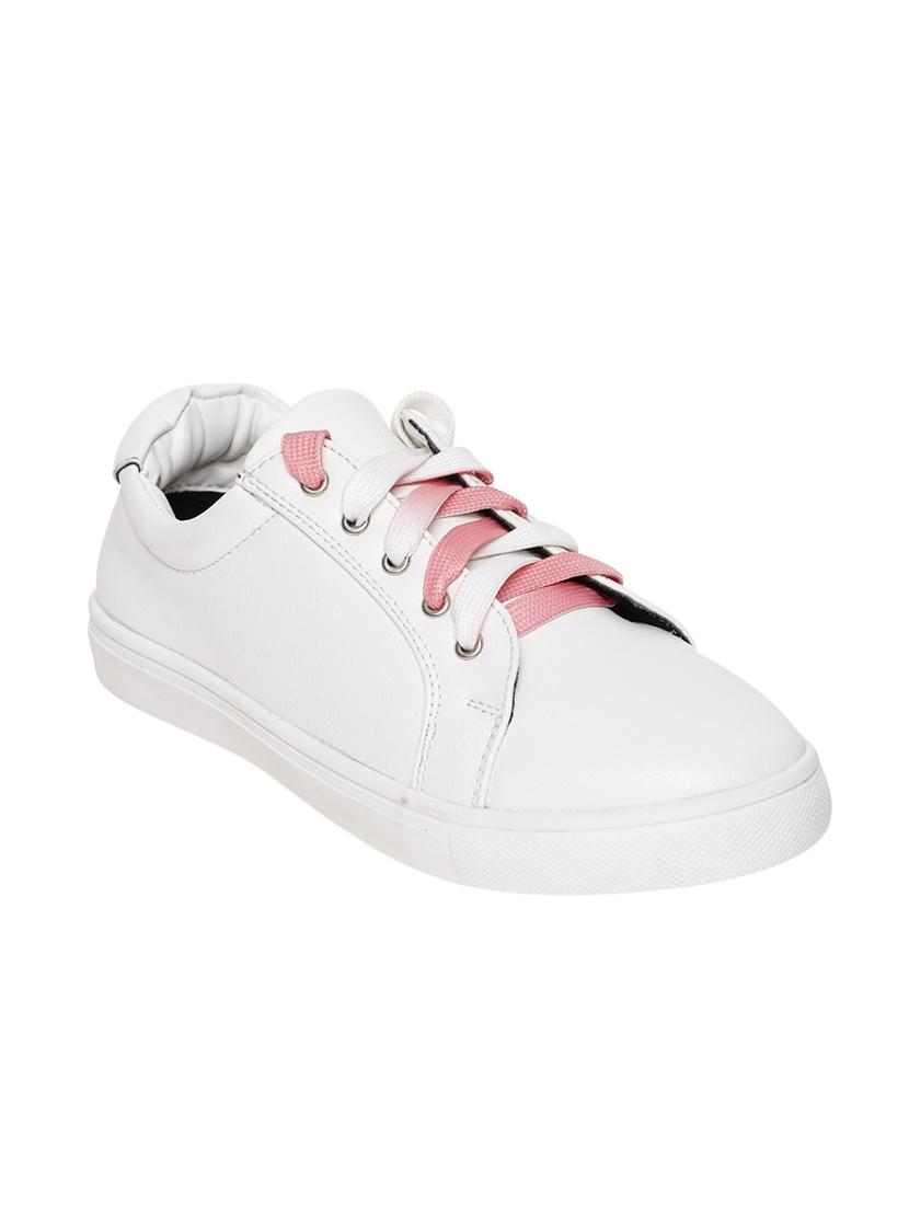white faux leather laceup sneakers - 13903257 - Zoom Image - 1