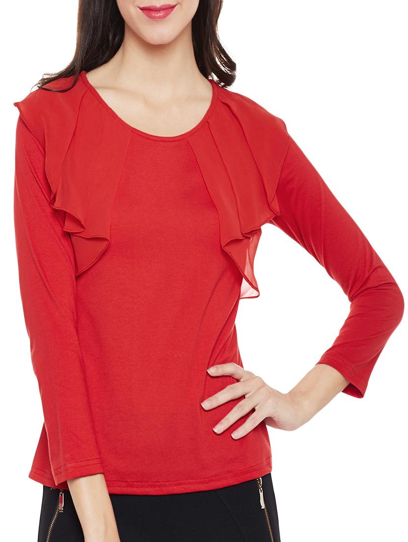 solid red cotton ruffle top - 13905898 - Zoom Image - 1