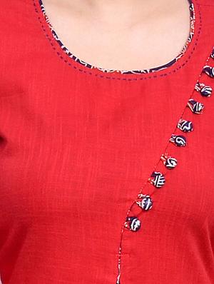 red cotton highlow kurta - 13906879 - Standard Image - 4
