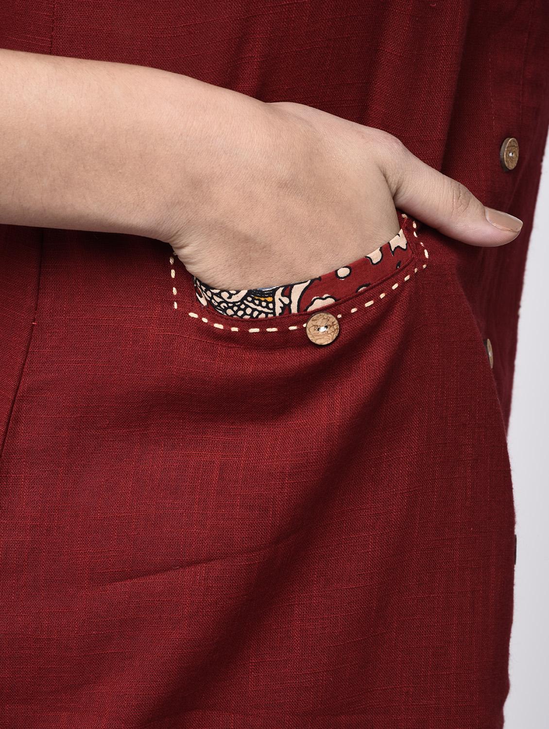 maroon cotton highlow kurta - 13906881 - Zoom Image - 5