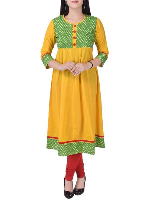yellow cotton anarkali kurta - 13908581 - Standard Image - 1