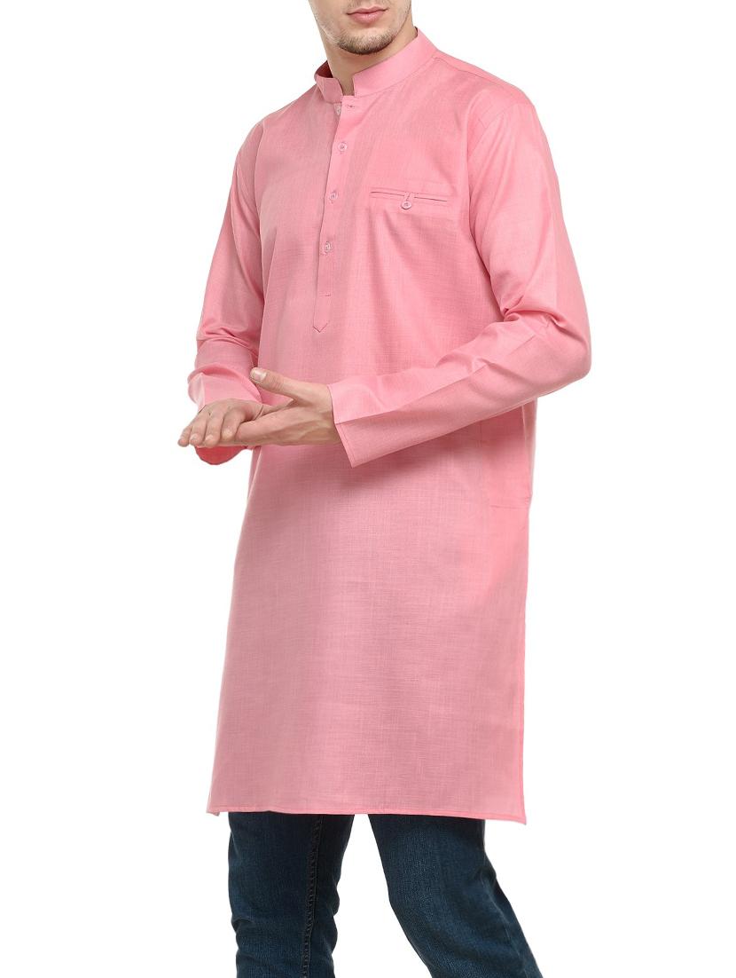 solid pink cotton long kurta - 13910923 - Zoom Image - 2